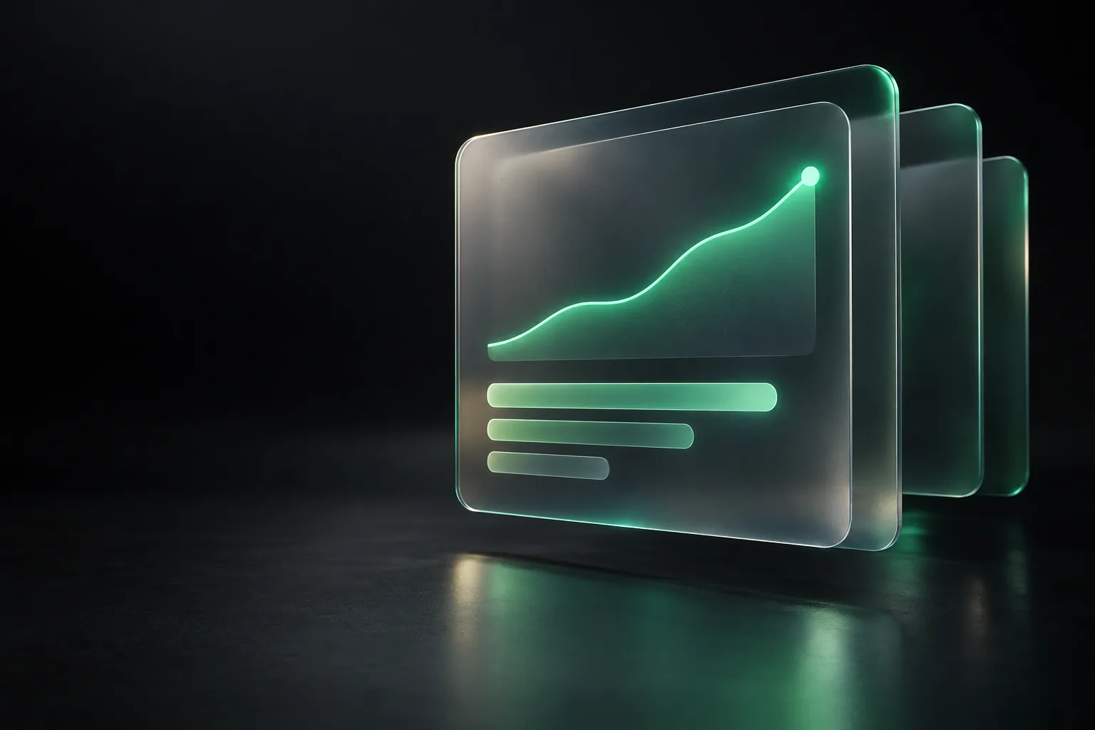 Frosted glass panels with a glowing green line curve