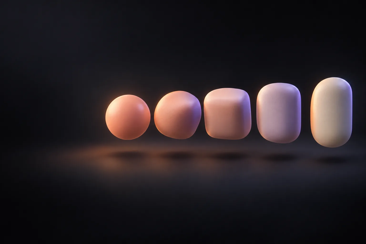 Soft clay shapes morphing from sphere to cube to pill